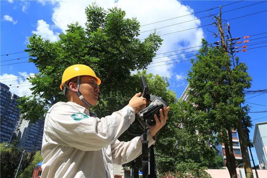 國網上海市區供電公司輸電運檢人員使用紅外測溫儀對輸電線路開展特巡(龍海清 攝)