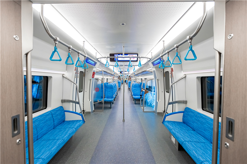 機場聯絡線列車車廂內部。上海申鐵供圖